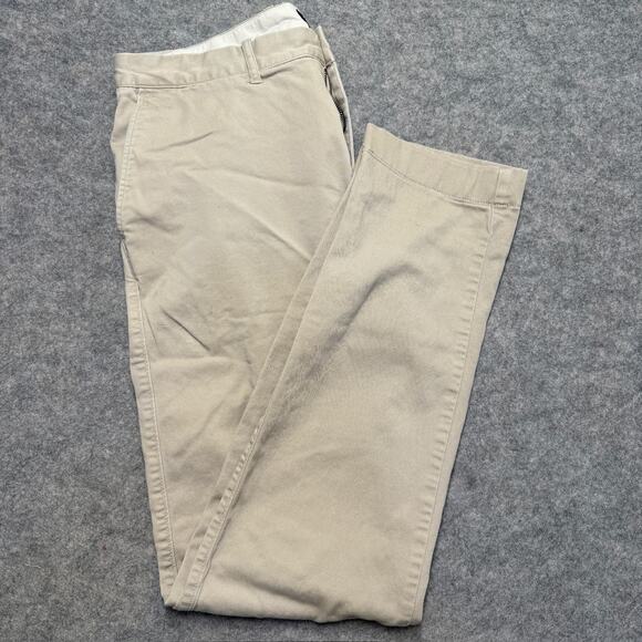 J Crew Mens Size 32x34 Khaki Slim-Fit Flat Front Flex Tan Chino Pant Small Stain - Picture 1 of 11